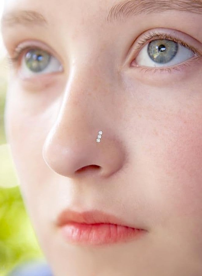JFORYOU 6PCS 20G Dangle Nose Rings Studs Stainless Steel L Shaped Nose Studs Heart Butterfly CZ Nose Rings for Women Men Nostrial Piercing Jewelry Silver - Image 5